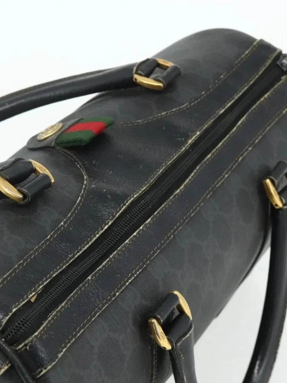 GUCCI GG Supreme Web Sherry Line Hand Bag PVC Black Gold 40 02 007 Auth